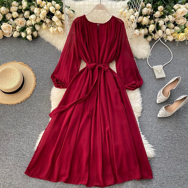 dresses spring autumn women chiffon midi dress vintage lantern long sleeve round neck high waist red/black/pink vestidos party robe, Black;gray
dresses spring autumn women chiffon midi dress vintage lantern long sleeve round neck high waist red/black/pink vestidos party robe, Black;gray
