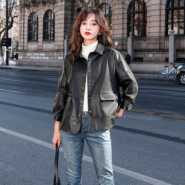 women's leather & faux 2021 real genuine jacket women casaul streetwear sheepskin coat short korean woman autumn clothes chaquetas wpy3, Black
women's leather & faux 2021 real genuine jacket women casaul streetwear sheepskin coat short korean woman autumn clothes chaquetas wpy3, Black