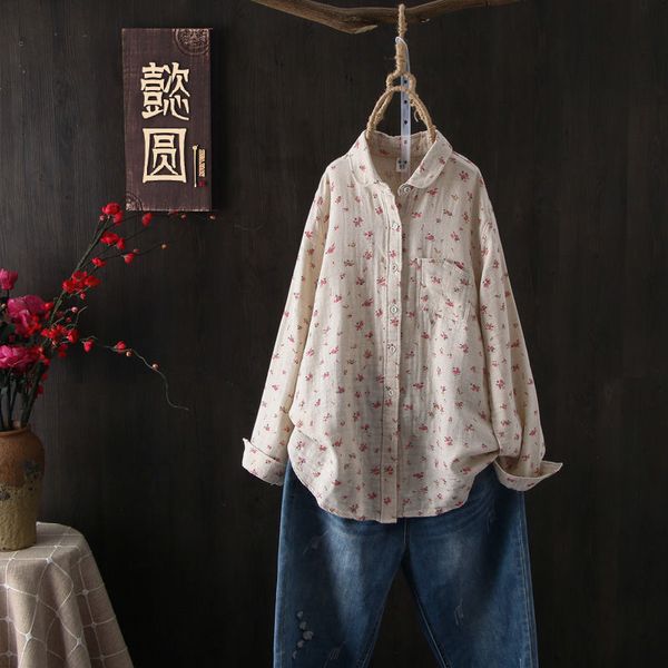 arrival female style arts long sleeve floral loose shirts vintage printing cotton flax blouses casual mujer s479, White
arrival female style arts long sleeve floral loose shirts vintage printing cotton flax blouses casual mujer s479, White