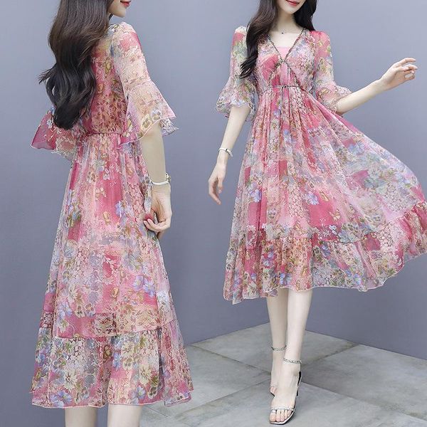 casual dresses chiffon dress female 2021 summer korean trumpet sleeves were thin waist printed mid-length women's l597, Black;gray
casual dresses chiffon dress female 2021 summer korean trumpet sleeves were thin waist printed mid-length women's l597, Black;gray
