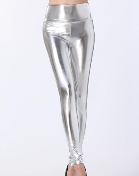 women's leggings lady stretched high waist fashion street women solid silver golden pants bright imitation leather costume legging, Black
women's leggings lady stretched high waist fashion street women solid silver golden pants bright imitation leather costume legging, Black