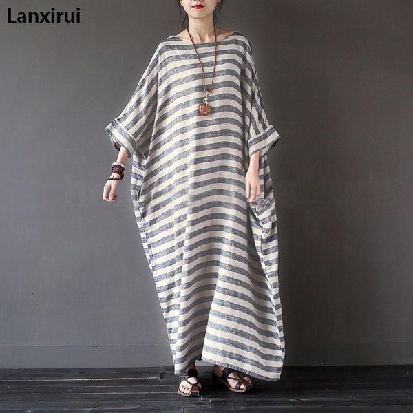 casual dresses l ~5xl plus size summer dress vintage striped batwing sleeve long robe women loose cotton linen maxi, Black;gray
casual dresses l ~5xl plus size summer dress vintage striped batwing sleeve long robe women loose cotton linen maxi, Black;gray