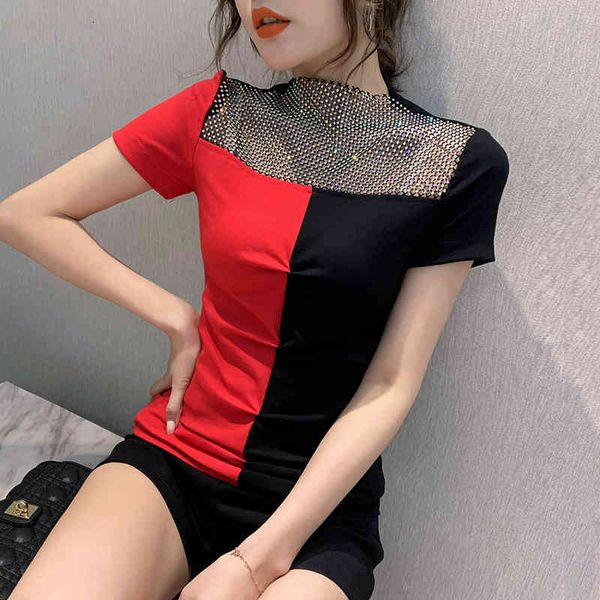 women's t-shirt summer korean clothes t-shirt patchwork drape shiny diamonds women ropa mujer shirt hollow out tees t049, White
women's t-shirt summer korean clothes t-shirt patchwork drape shiny diamonds women ropa mujer shirt hollow out tees t049, White