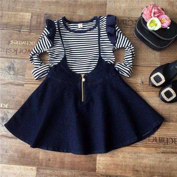 clothing sets girls dress striped long sleeve t-shirt + denim strap skirt 2 pcs children's spring 2021 t023, White
clothing sets girls dress striped long sleeve t-shirt + denim strap skirt 2 pcs children's spring 2021 t023, White