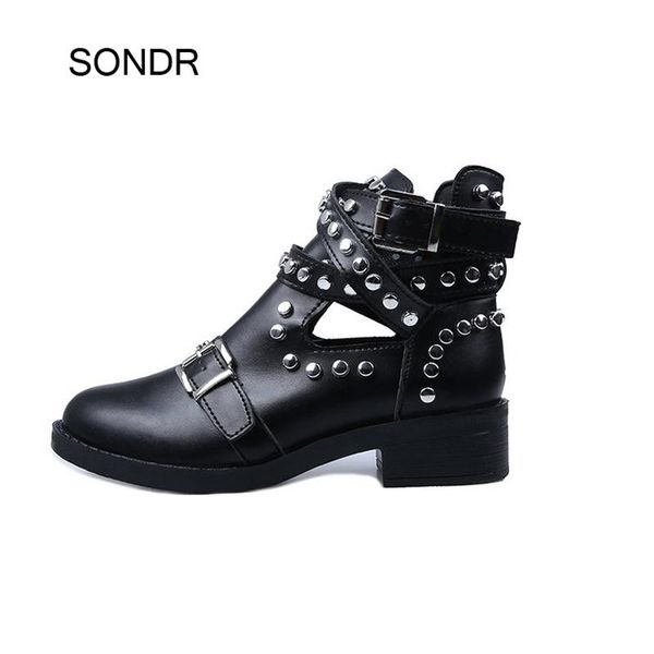 boots 2021 spring shoes women rivets fashion brand ladies chunky footware female zapatos de mujer black hollow