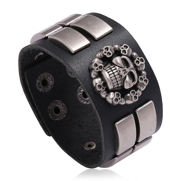 men skull leather bracelet fashion punk style wide simple elegant individual wrist strap vintage charm bracelets, Golden;silver
men skull leather bracelet fashion punk style wide simple elegant individual wrist strap vintage charm bracelets, Golden;silver