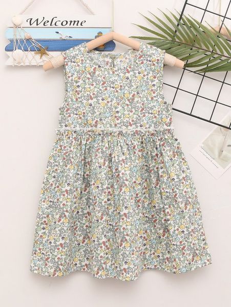 toddler girls ditsy floral frill trim dress she, Red;yellow 
toddler girls ditsy floral frill trim dress she, Red;yellow