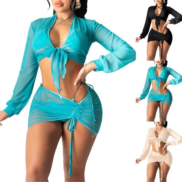 women's swimwear bikini tie dye long sleeve female swimsuit women fashion solid color net yarn sunscreen set four piece, White;black
women's swimwear bikini tie dye long sleeve female swimsuit women fashion solid color net yarn sunscreen set four piece, White;black