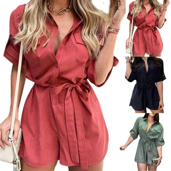 safari style short sleeve jumpsuit playsuit women ladies fashion lapel shirt rompers pocket shorts loose casual lace up women's jumpsui, Black;white
safari style short sleeve jumpsuit playsuit women ladies fashion lapel shirt rompers pocket shorts loose casual lace up women's jumpsui, Black;white