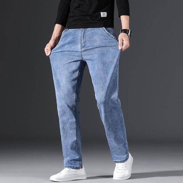 men's jeans 2021 lente en zomer lichtgewicht ingericht rechte klassieke merk lederen business casual mannen katoenen stretch denim jea, Blue
men's jeans 2021 lente en zomer lichtgewicht ingericht rechte klassieke merk lederen business casual mannen katoenen stretch denim jea, Blue