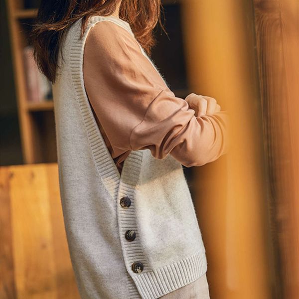 autumn winter wool knitted vest women's round neck sweater waistcoat college style loose large, White
autumn winter wool knitted vest women's round neck sweater waistcoat college style loose large, White