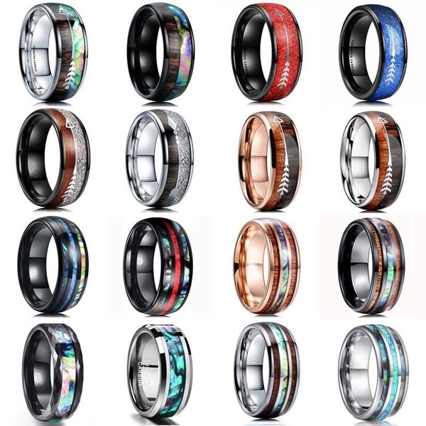wedding rings fdlk type 25 fashion 8mm men's black stainless steel hawaiian koa wood & abalone shell opal inlay ring band, Slivery;golden 
wedding rings fdlk type 25 fashion 8mm men's black stainless steel hawaiian koa wood & abalone shell opal inlay ring band, Slivery;golden