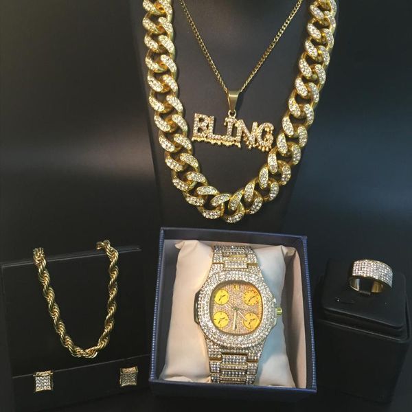 earrings & necklace luxury men gold color watch braclete ring combo set out cuban chain in crystal for, Silver
earrings & necklace luxury men gold color watch braclete ring combo set out cuban chain in crystal for, Silver