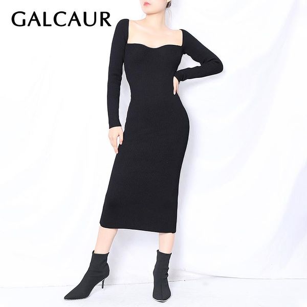 casual dresses galcaur dress for women square collar long sleeve high waist slim back split a line midi female 2021 autumn clothes, Black;gray 
casual dresses galcaur dress for women square collar long sleeve high waist slim back split a line midi female 2021 autumn clothes, Black;gray