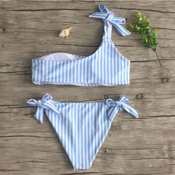women striped bikini swimsuit one shoulder bandage female bathing suit girls summer beachwear biquini, White;black
women striped bikini swimsuit one shoulder bandage female bathing suit girls summer beachwear biquini, White;black