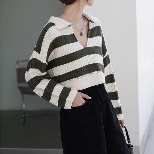 Women's Sweaters Women Short Knitted Female Casual Striped V-Neck Pullover Loose Elegant Office Lady All Match Tops B3HX, White;black
Women's Sweaters Women Short Knitted Female Casual Striped V-Neck Pullover Loose Elegant Office Lady All Match Tops B3HX, White;black