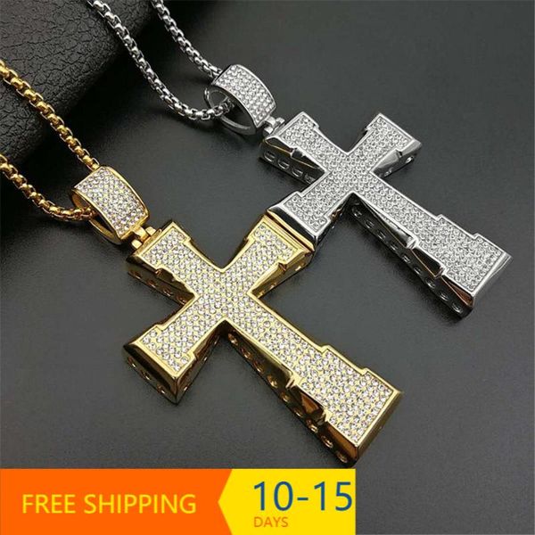 pendant necklaces hip hop stainless steel gold color big cross necklace religious iced out rhinestone crucfix jewely for men, Silver
pendant necklaces hip hop stainless steel gold color big cross necklace religious iced out rhinestone crucfix jewely for men, Silver