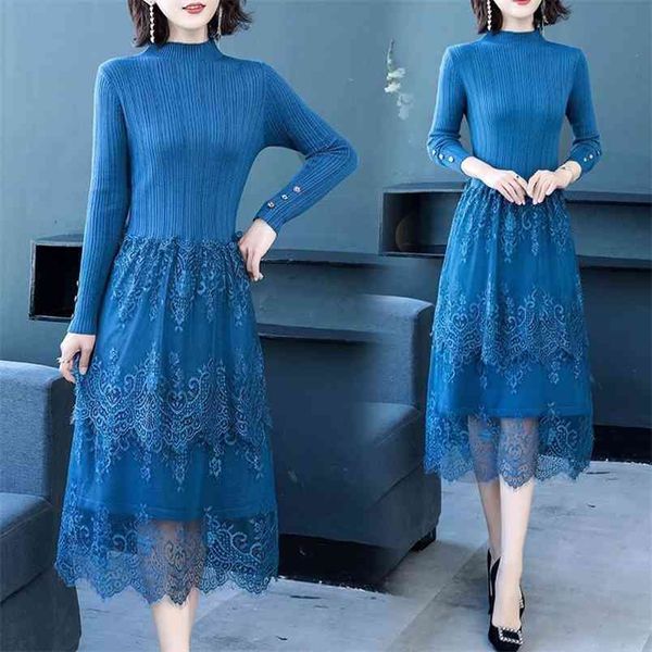 autumn and winter lace stitching bottoming shirt women's full length long knees slim sweater skirt 210427, White;black
autumn and winter lace stitching bottoming shirt women's full length long knees slim sweater skirt 210427, White;black