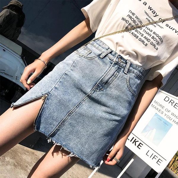 women's summer all-match denim skirt a-line high waist hip irregular woman package skirts, Black
women's summer all-match denim skirt a-line high waist hip irregular woman package skirts, Black