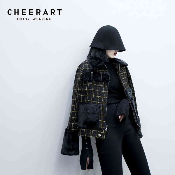 winter plaid wool coat women jacket fur collar gold thread black blend tweed warm overcoat 210427
winter plaid wool coat women jacket fur collar gold thread black blend tweed warm overcoat 210427