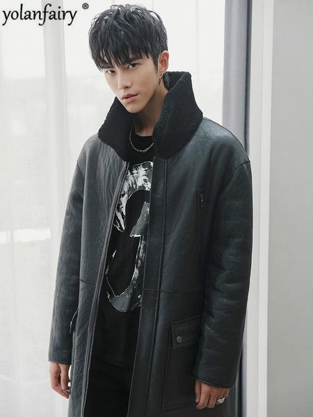 men's leather & faux real fur coat men long winter genuine jacket sheep shearling natural merino wool coats double-sided wear 18281, Black
men's leather & faux real fur coat men long winter genuine jacket sheep shearling natural merino wool coats double-sided wear 18281, Black