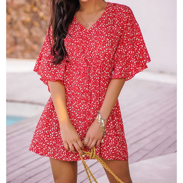 european and american foreign trade cross-border new arrival colored printing v-neck half sleeve cinched short dress dress, White;black
european and american foreign trade cross-border new arrival colored printing v-neck half sleeve cinched short dress dress, White;black
