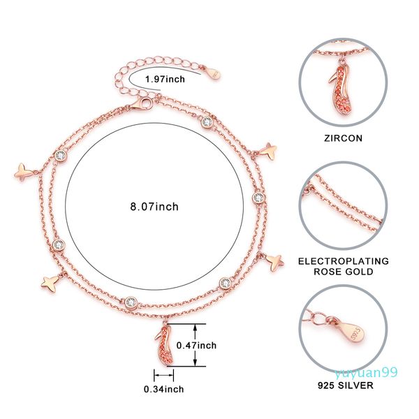 sterling silver anklet rose gold butterfly heels footchain sweet double-layer for women, Red;blue
sterling silver anklet rose gold butterfly heels footchain sweet double-layer for women, Red;blue