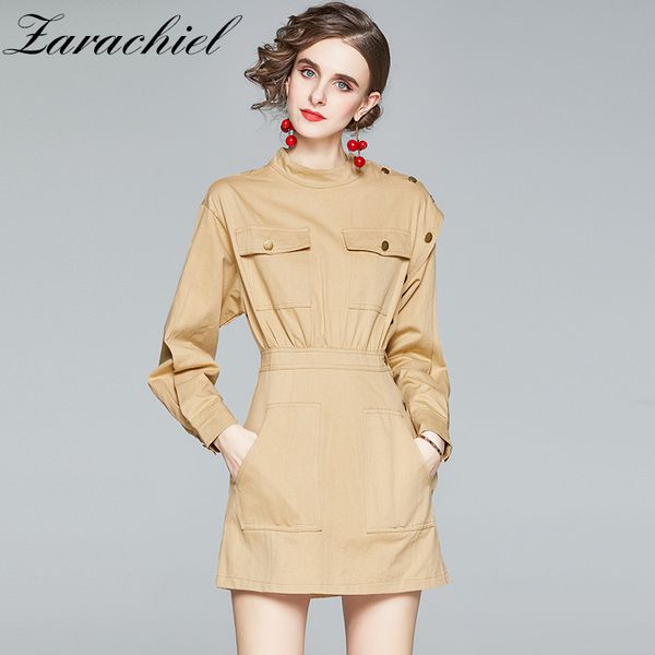 spring autumn women khaki shirt female o-neck solid pocket button office ladies long sleeve streetwear chic short dress 210416, Black;gray
spring autumn women khaki shirt female o-neck solid pocket button office ladies long sleeve streetwear chic short dress 210416, Black;gray