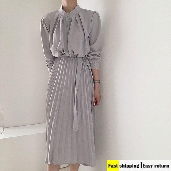 casual dresses chic temperament stand collar long dress women office lady pleated with slash 2021 summer autumn vestido femme, Black;gray
casual dresses chic temperament stand collar long dress women office lady pleated with slash 2021 summer autumn vestido femme, Black;gray