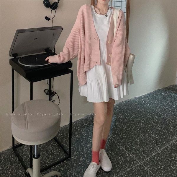 women's knits & tees soft milk pink sweater coat cardigan for women in autumn with lazy wind loose and thin knitted top, White
women's knits & tees soft milk pink sweater coat cardigan for women in autumn with lazy wind loose and thin knitted top, White