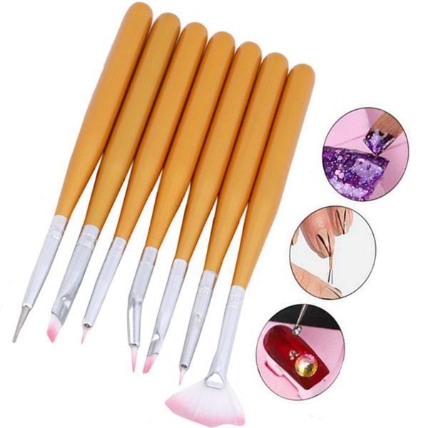 7pcs nail art brush liner dotting fan design acrylic builder flat crystal painting drawing carving pen uv gel manicure tool set brushes, Yellow
7pcs nail art brush liner dotting fan design acrylic builder flat crystal painting drawing carving pen uv gel manicure tool set brushes, Yellow