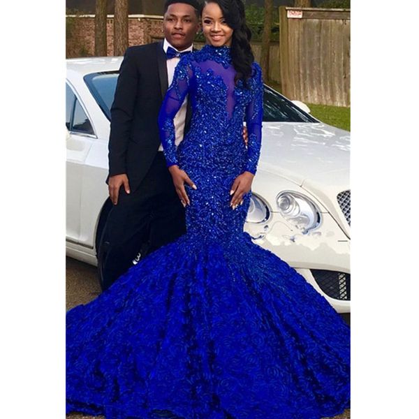 luxury 3d flower mermaid royal blue african prom dress long sleeves chapel train beaded crystal plus size graduation party dress, Black
luxury 3d flower mermaid royal blue african prom dress long sleeves chapel train beaded crystal plus size graduation party dress, Black