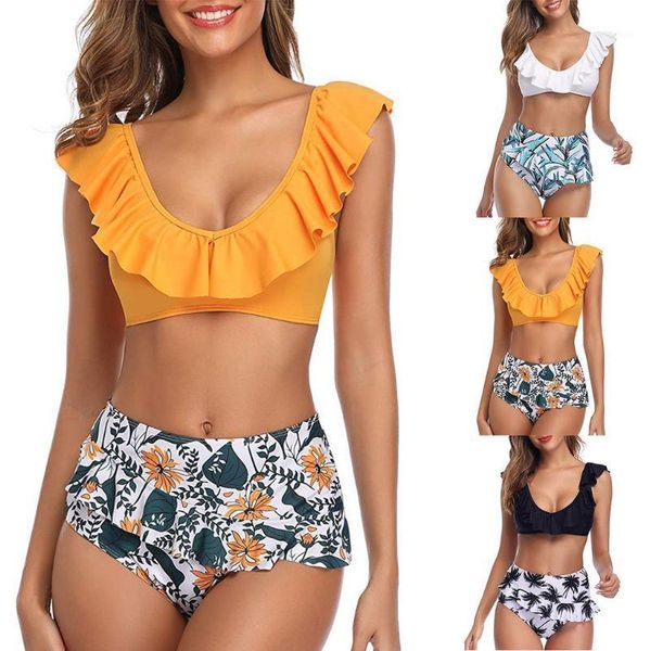 women's swimwear high waist bikini 2021 ruffle print swimsuit two piece bikinis halter bathing suits floral lady beach wear, White;black
women's swimwear high waist bikini 2021 ruffle print swimsuit two piece bikinis halter bathing suits floral lady beach wear, White;black