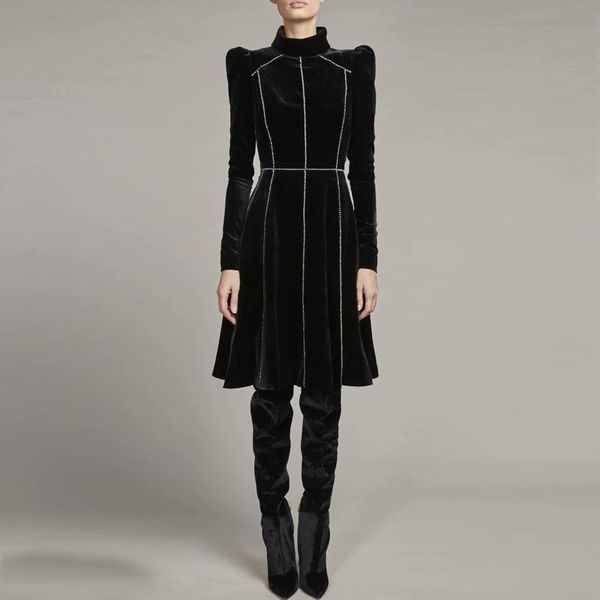 casual dresses designer spring autumn women's office party vintage elegant fashion diamond black velvet dress, Black;gray
casual dresses designer spring autumn women's office party vintage elegant fashion diamond black velvet dress, Black;gray