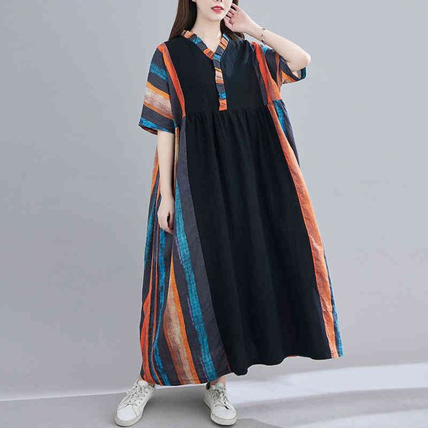 johnature patchwork vintage mid-calf dresses summer v-neck short sleeve striped loose women dresses 210521, Black;gray
johnature patchwork vintage mid-calf dresses summer v-neck short sleeve striped loose women dresses 210521, Black;gray