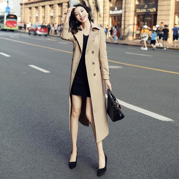 women's trench coats style windbreaker jacket mid-length over the knee fashion british slim slimming spring and autumn women, Tan;black
women's trench coats style windbreaker jacket mid-length over the knee fashion british slim slimming spring and autumn women, Tan;black