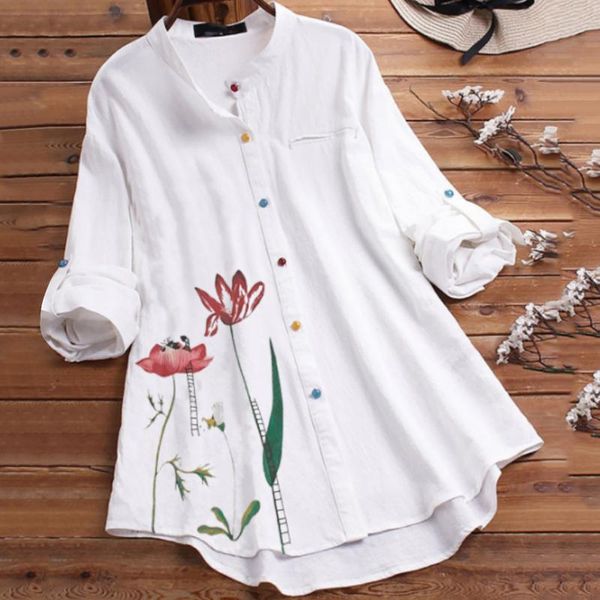 women's blouses & shirts flower print for women cotton linen long sleeve button up shirt blusa feminina plus size, White
women's blouses & shirts flower print for women cotton linen long sleeve button up shirt blusa feminina plus size, White