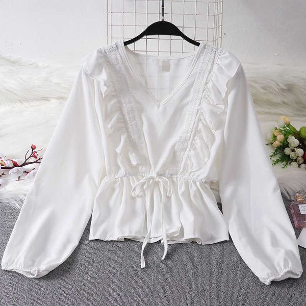 drawstring sash ruffles women blouse v-neck lace patchwork vintage blusa spring summer solid slim fashion lady 210527, White
drawstring sash ruffles women blouse v-neck lace patchwork vintage blusa spring summer solid slim fashion lady 210527, White
