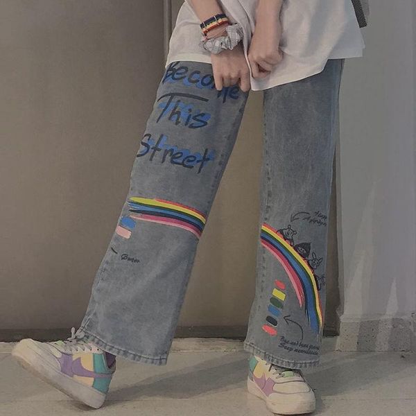 women's jeans cute rainbow print girls straight pants trousers female harajuku high street denim bagge cool autumn boyfriend femme, Blue
women's jeans cute rainbow print girls straight pants trousers female harajuku high street denim bagge cool autumn boyfriend femme, Blue