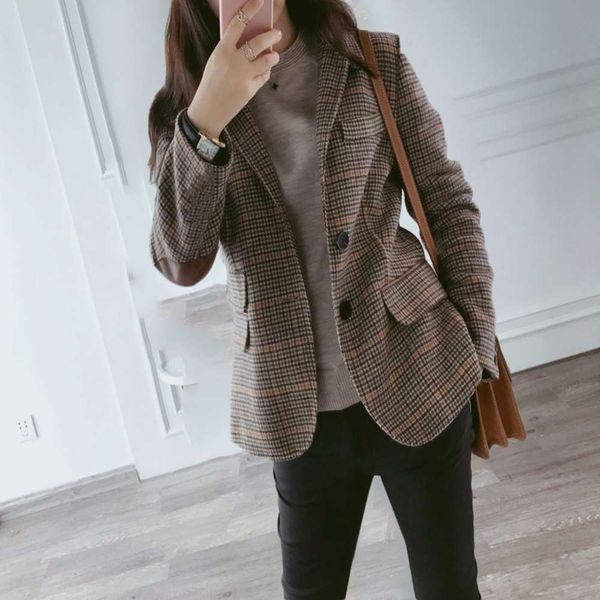 plaid suit coat women's spring british wool thickened casual small women, Black;brown
plaid suit coat women's spring british wool thickened casual small women, Black;brown