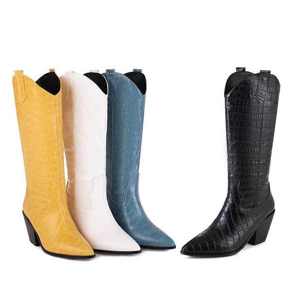 boots women pu leather knee high fashion slip on western ladies wedges heel pointed toe autumn winter mad calf, Black
boots women pu leather knee high fashion slip on western ladies wedges heel pointed toe autumn winter mad calf, Black