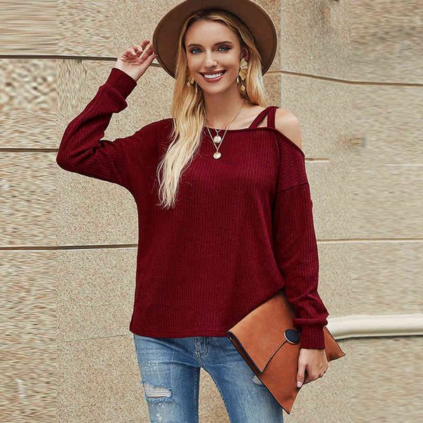 one shoulder sling long sleeve knit t-shirts women autumn winter solid casual loose tees streetwear fashion black pullovers 210507, White
one shoulder sling long sleeve knit t-shirts women autumn winter solid casual loose tees streetwear fashion black pullovers 210507, White