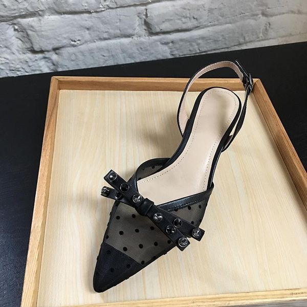 boutique women genuine leather sandals rivet bow tie decoration slingbacks pointed toe kitten heel design, Black
boutique women genuine leather sandals rivet bow tie decoration slingbacks pointed toe kitten heel design, Black
