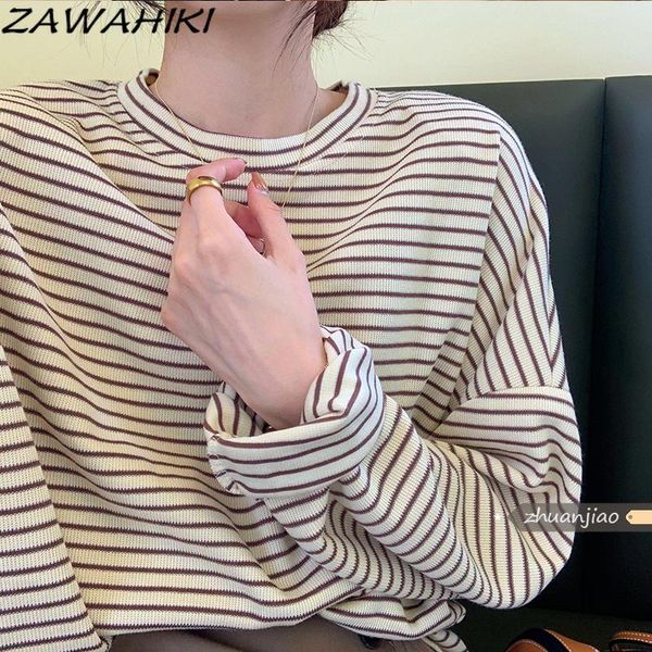 women's t-shirt zawahiki korean casual fashion t-shirts spring 2021 o neck long sleeve striped loose basic, White
women's t-shirt zawahiki korean casual fashion t-shirts spring 2021 o neck long sleeve striped loose basic, White