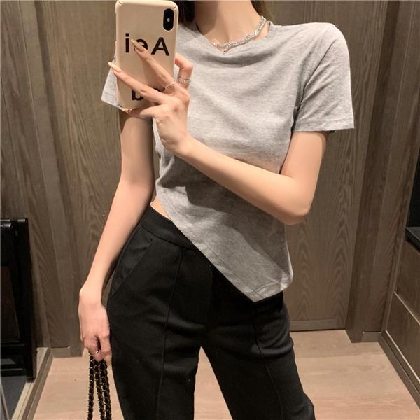 women's t-shirt 2021summer short irregular tight solid color o collar women sleeve korean female split fork tshirt, White
women's t-shirt 2021summer short irregular tight solid color o collar women sleeve korean female split fork tshirt, White