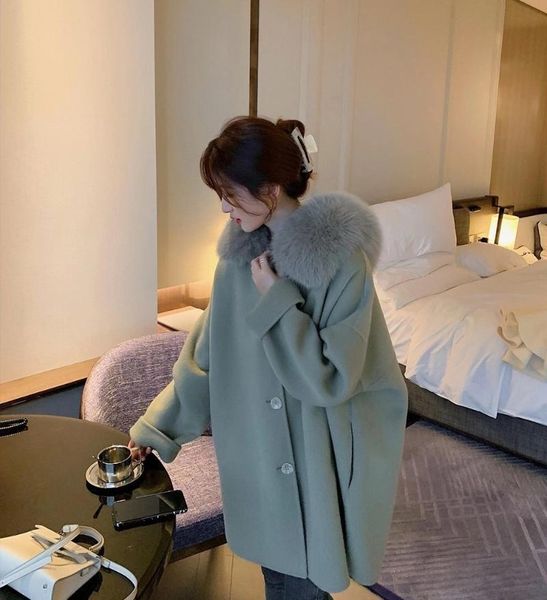 women's wool & blends loose double-sided cashmere overcoat middle long hooded fur large collar woolen winter coat, Black
women's wool & blends loose double-sided cashmere overcoat middle long hooded fur large collar woolen winter coat, Black
