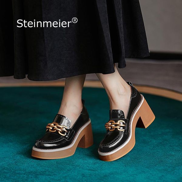 dress shoes women autumn chunky high heel calf leather black loafers retro chain round toe british style female 2022 
dress shoes women autumn chunky high heel calf leather black loafers retro chain round toe british style female 2022
