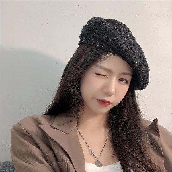 berets chic korean beret fashion sequined hat female spring and autumn lace casual octagonal ins painter, Blue;gray
berets chic korean beret fashion sequined hat female spring and autumn lace casual octagonal ins painter, Blue;gray