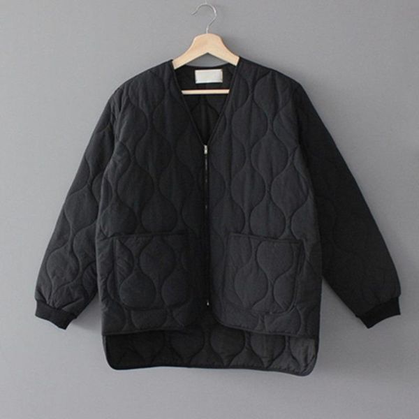 women's down & parkas jacket women 2021 autumn winter korean cotton coat thin warm fashionable irregular short retro commute zipper bla, Black