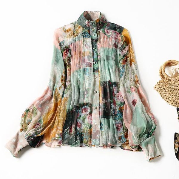 european and american women's clothing spring 2021 long lantern sleeve fashionable floral print silk shirt zntm, White
european and american women's clothing spring 2021 long lantern sleeve fashionable floral print silk shirt zntm, White